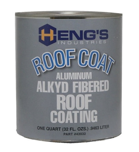 Heng's 43032 Alkyd Fibered Roof Coating, Aluminum, Qt., 12/case